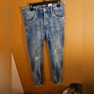 H&M skinny low waist sz 33/34 womens frayed light wash jeans